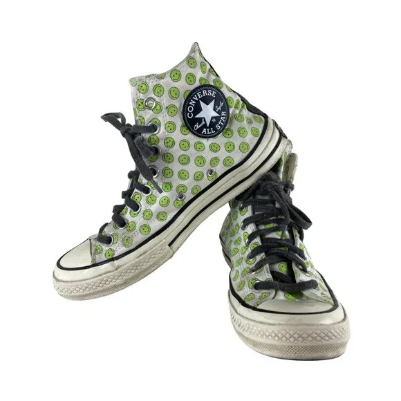 Converse Chuck  Womens Sz 9 Mens sz 7 Happy Camper High Top Smiley Faces Sneaker - Picture 2 of 11
